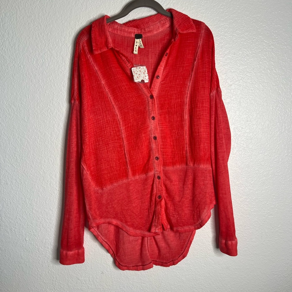 NWT We the Free Coral Button Up Blouse Small